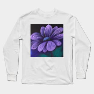 aesthetic spring flower painting  rain drops purple daisy flower Long Sleeve T-Shirt